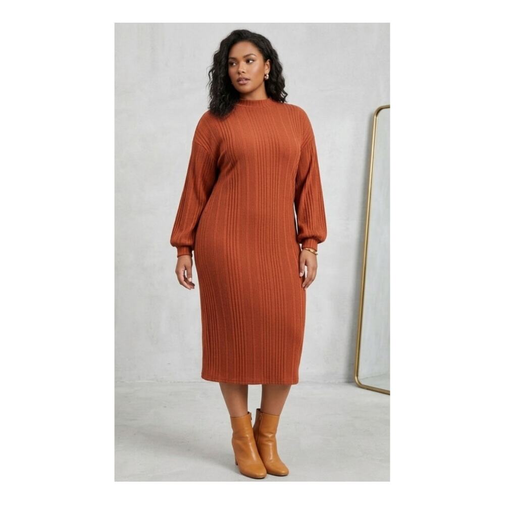 Emery Rose Rust Orange Ribbed Sweater Dress M Office Siren Minimalist Workwear